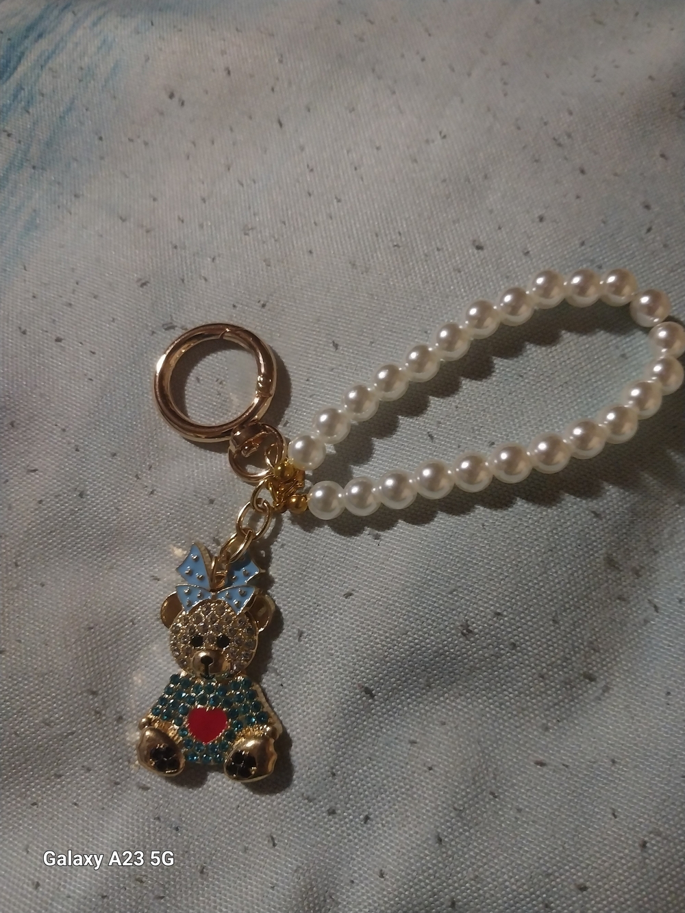 Unbranded Teddy Bear Bag Charm/Keychain/Wristlet W/Faux Pearls Gold Tone Hdwe